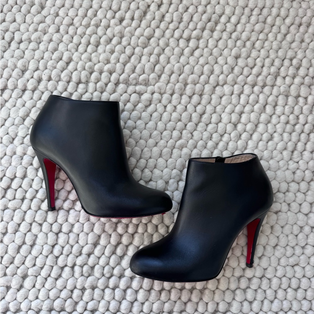 Christian Louboutin Black Leather Ankle Booties with Signature Red Soles